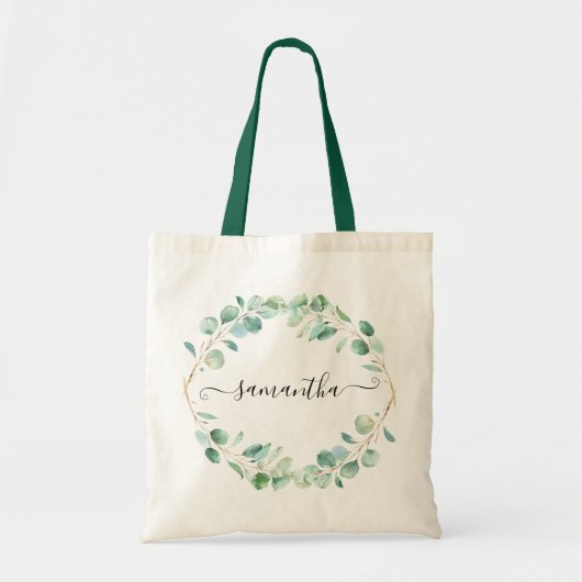 Tote Bag Aquarelle Eucalyptus Vert Personnalisé (Devant)
