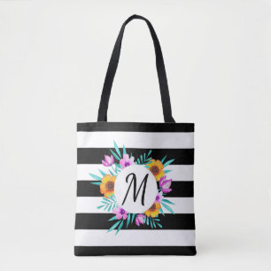 Tote Bag Aquarelle féminine Floral Wreath Monogramme person
