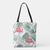 Tote Bag Aquarelle flamants roses et feuilles. (Dos)