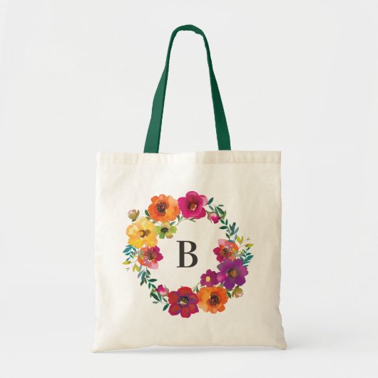 Tote Bag Aquarelle Fleur sauvage Floral Monogramme (Devant)