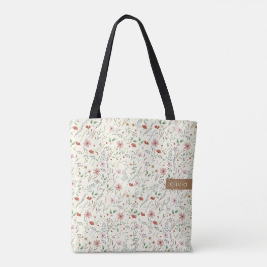 Tote Bag Aquarelle fleur sauvage mignonne nom élégant (Dos)