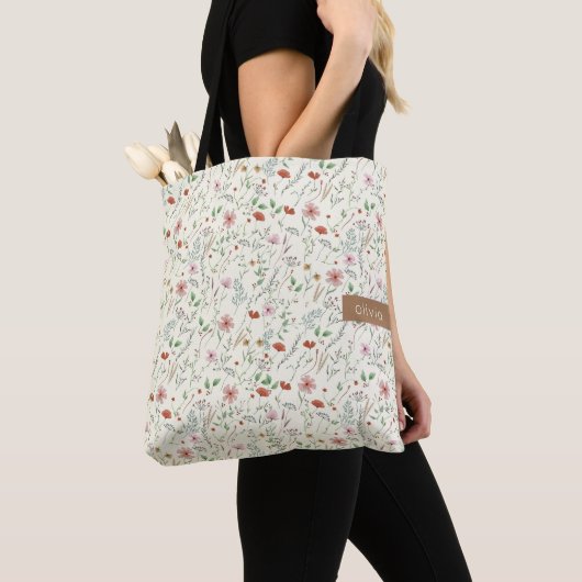 Tote Bag Aquarelle fleur sauvage mignonne nom élégant (De près)