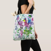 Tote Bag Aquarelle fleur sauvage rouge bleu rose (De près)