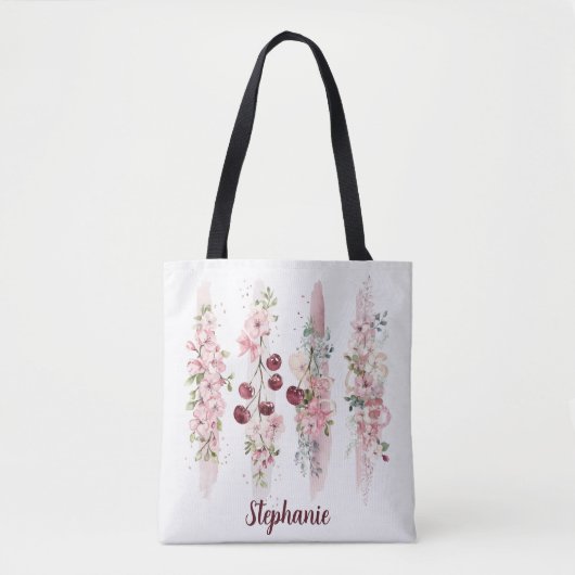 Tote Bag Aquarelle Fleurie de Fleurs de Cerisier, Ajouter u (Devant)