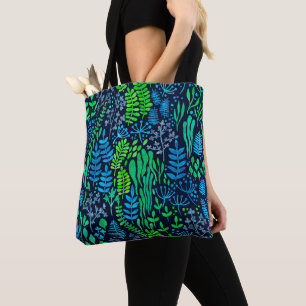 Tote Bag Aquarelle fleurie doodles arrière - plan foncé
