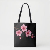 Tote Bag Aquarelle Fleurs de cerisier rose noir (Devant)