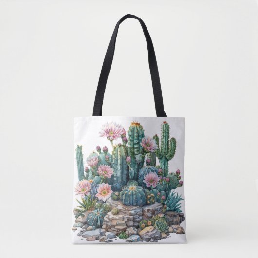 Tote Bag Aquarelle fleurs du désert cactus. (Devant)