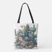 Tote Bag Aquarelle fleurs du désert cactus. (Dos)