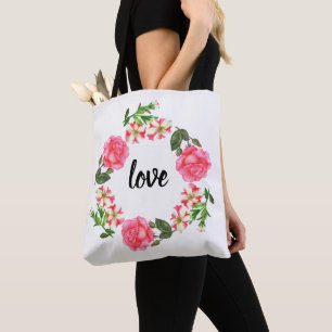 Tote Bag Aquarelle Fleurs roses couronne circulaire