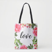 Tote Bag Aquarelle Fleurs roses couronne circulaire (Devant)