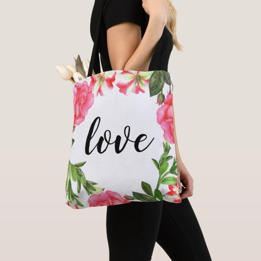 Tote Bag Aquarelle Fleurs roses couronne circulaire (De près)