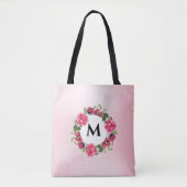Tote Bag Aquarelle Fleurs rouges et roses Cercle de couronn (Devant)
