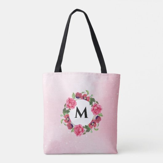 Tote Bag Aquarelle Fleurs rouges et roses Cercle de couronn (Dos)