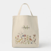 Tote Bag Aquarelle Fleurs sauvages Boho élégant avec Monogr (Dos)