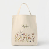 Tote Bag Aquarelle Fleurs sauvages Boho élégant avec Monogr (Devant)