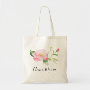 Tote Bag Aquarelle Floraison Rose Printanière Fleurie Nom