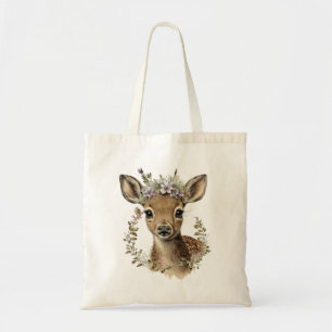 Tote Bag Aquarelle Floral Baby Deer mignonne