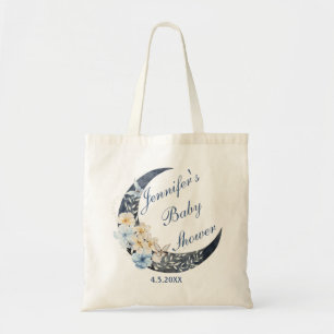 Tote Bag aquarelle floral bleu lune garçon baby shower