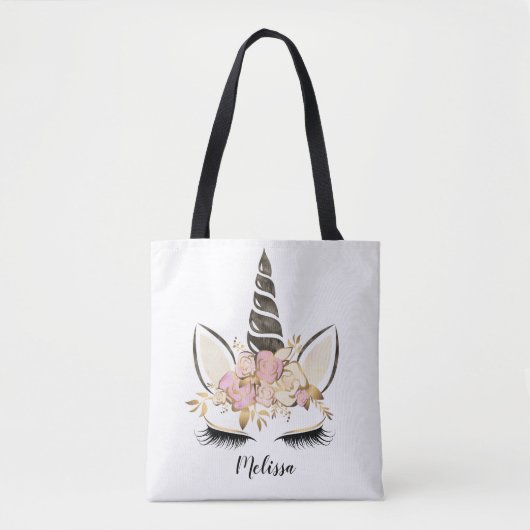 Tote Bag Aquarelle Floral Unicorne Personnalisée (Devant)