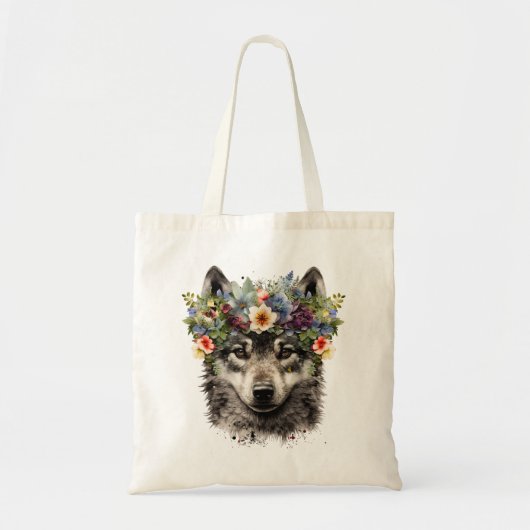 Tote Bag Aquarelle Floral Wolf (Devant)