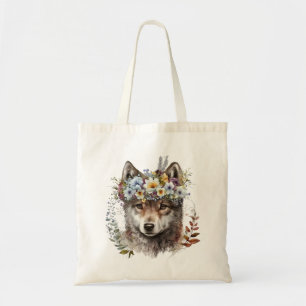 Tote Bag Aquarelle Floral Wolf