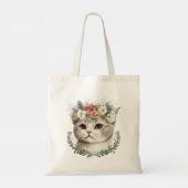 Tote Bag Aquarelle Florale Chat Cute (Dos)