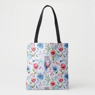 Tote Bag Aquarelle Florale Chouette Motif sans couture