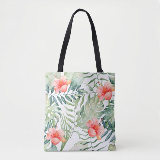 Tote Bag Aquarelle florale de ketmie tropicale de feuille (Devant)