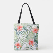 Tote Bag Aquarelle florale de ketmie tropicale de feuille (Dos)