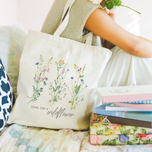 Tote Bag Aquarelle Florale Fleur sauvage Ressort Avec Citat