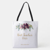 Tote Bag Aquarelle Florale meilleur enseignant jamais (Devant)