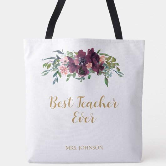 Tote Bag Aquarelle Florale meilleur enseignant jamais