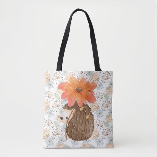 Tote Bag Aquarelle florale mignonne Hérisson (Devant)