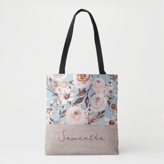 Tote Bag Aquarelle florale Nom personnalisé (Devant)