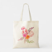 Tote Bag Aquarelle florale rose chic Nom personnalisé (Dos)