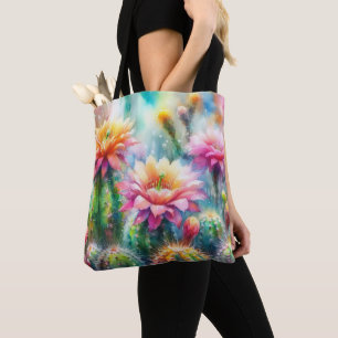 Tote Bag Aquarelle Flower Cactus Succulents