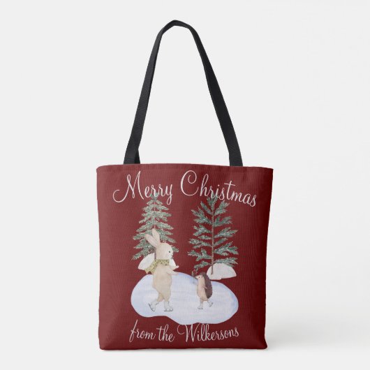 Tote Bag Aquarelle Forêt de patinage sur glace Animaux en B (Dos)
