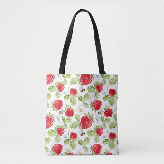 Tote Bag Aquarelle Fruit fraise, abeilles et papillons (Devant)