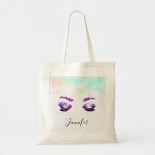 Tote Bag Aquarelle glamour aux yeux et aux bouillons pourpr