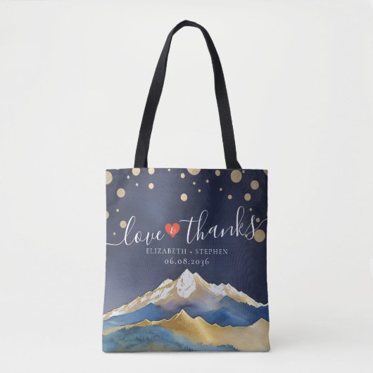 Tote Bag Aquarelle Gold Mountain Mariage Aimer Merci Cadeau (Devant)