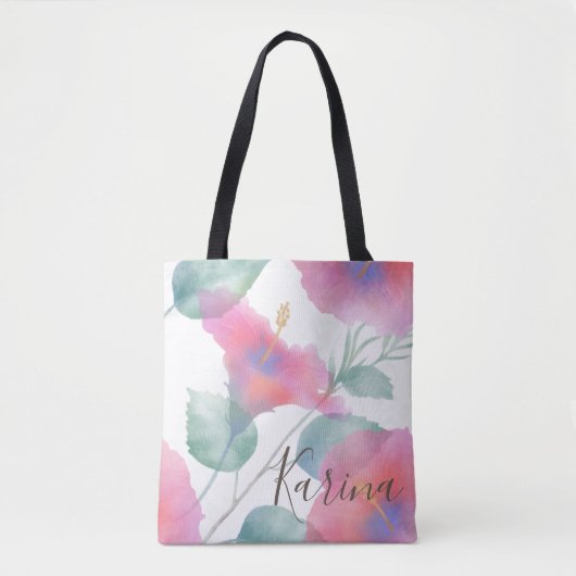 Tote Bag Aquarelle Hibiscus Maui Mariage (Devant)