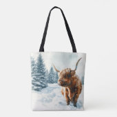 Tote Bag Aquarelle Highland Cow Winter Scene (Dos)