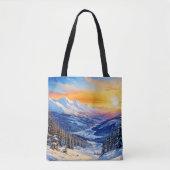 Tote Bag aquarelle hiver matin, soleil, ciel bleu (Devant)