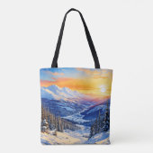 Tote Bag aquarelle hiver matin, soleil, ciel bleu (Dos)