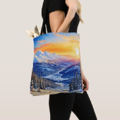 Tote Bag aquarelle hiver matin, soleil, ciel bleu (De près)