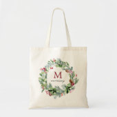 Tote Bag Aquarelle Hiver Verdure Wreath Monogramme (Devant)