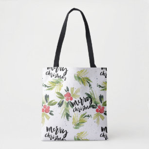 Tote Bag Aquarelle Holly et verdure d'hiver Noël