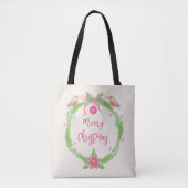 Tote Bag Aquarelle Holly Wreath Joyeux Noël (Devant)