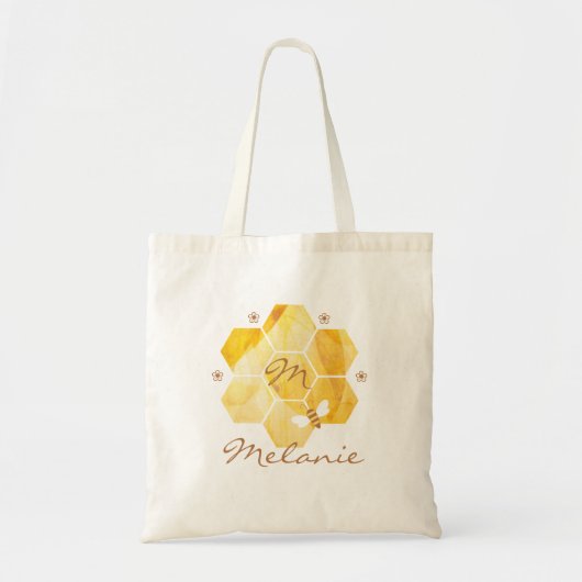 Tote Bag Aquarelle Honeypeb Fleur et Miel Bee Monogramme (Devant)