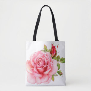 Tote Bag Aquarelle illustration d'une rose rose wi délicate